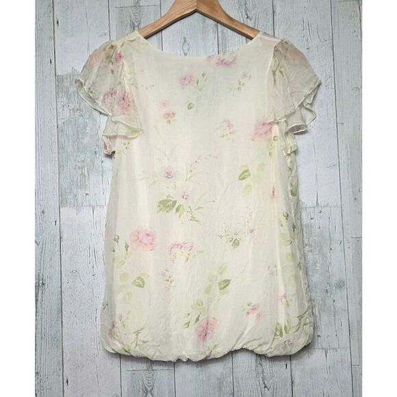 Giusy Italy 100% Silk V-Neck Flutter Sleeve Ethereal Floral Fairycore Top Sz. S - Picture 3 of 8